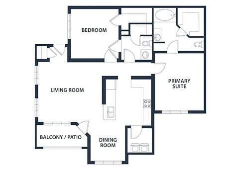 Floor plan for 2 beds, 2 baths, 1057 sqft